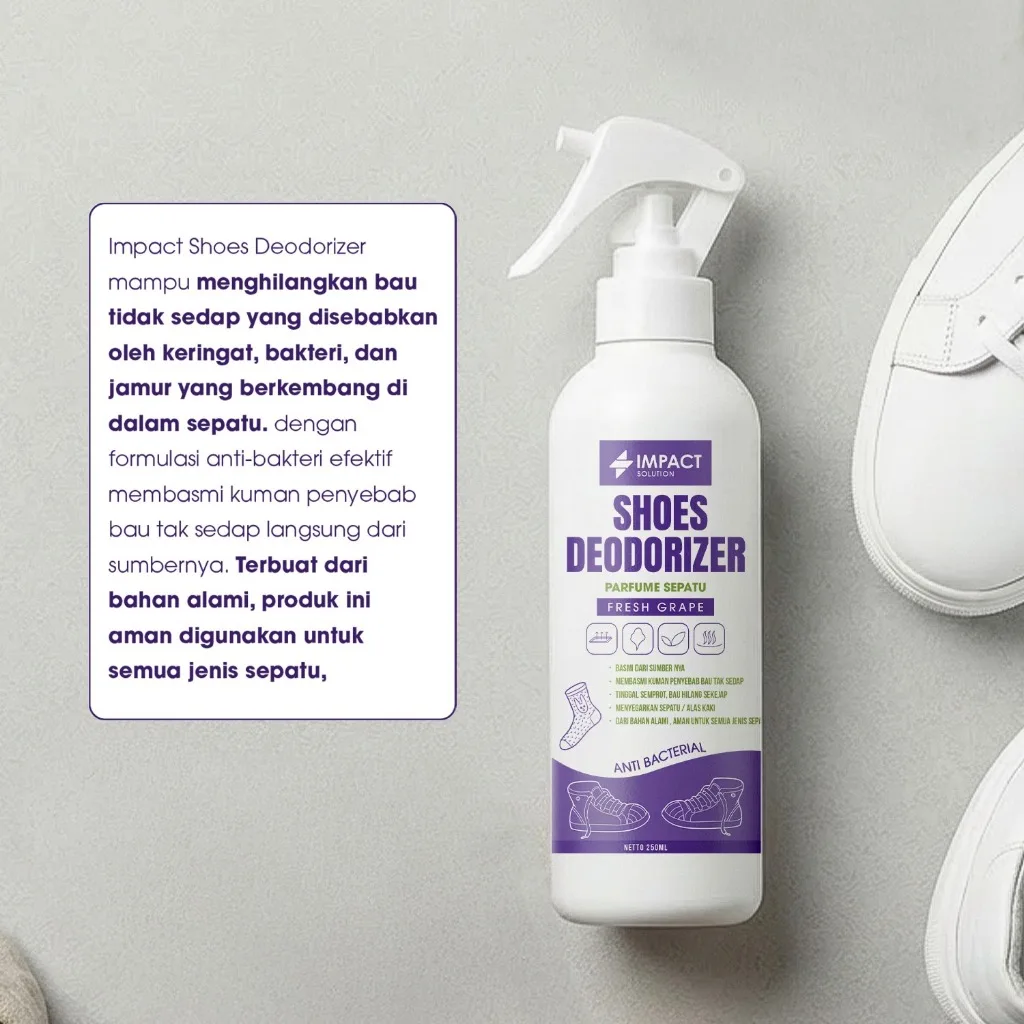 IMPACT Shoes Deodorizer Grape Parfum Sepatu Anti Bau & Bakteri, Sepatu Segar Seharian 250ml