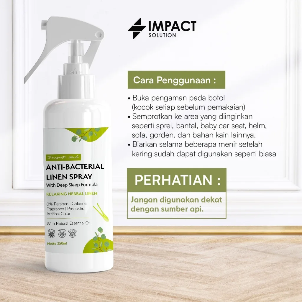 IMPACT Anti Bacterial Linen Spray Herbal 250ml | Bed Spray Anti Tungau & Bakteri Alami Deep Sleep