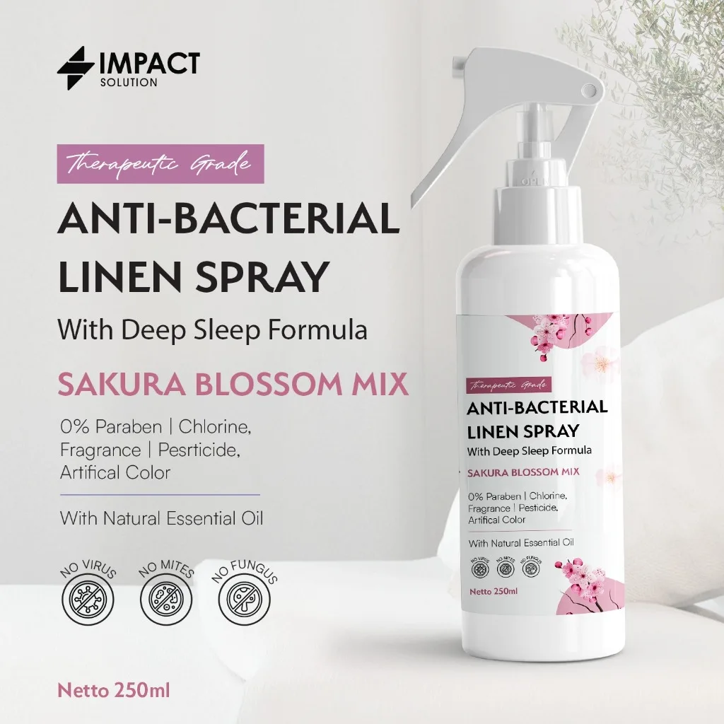 IMPACT Anti Bacterial Linen Spray Sakura Blossom 250ml Penghilang Tungau & Bakteri Kasur Deep Sleep