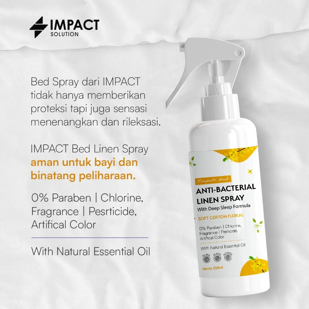 IMPACT Anti Bacterial Linen Spray Soft Cotton Floral 250ml Anti Tungau & Bakteri Deep Sleep