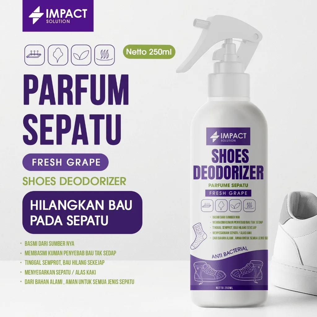 IMPACT Shoes Deodorizer Grape Parfum Sepatu Anti Bau & Bakteri, Sepatu Segar Seharian 250ml