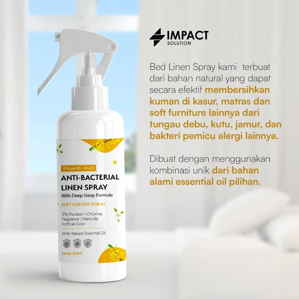 IMPACT Anti Bacterial Linen Spray Soft Cotton Floral 250ml Anti Tungau & Bakteri Deep Sleep