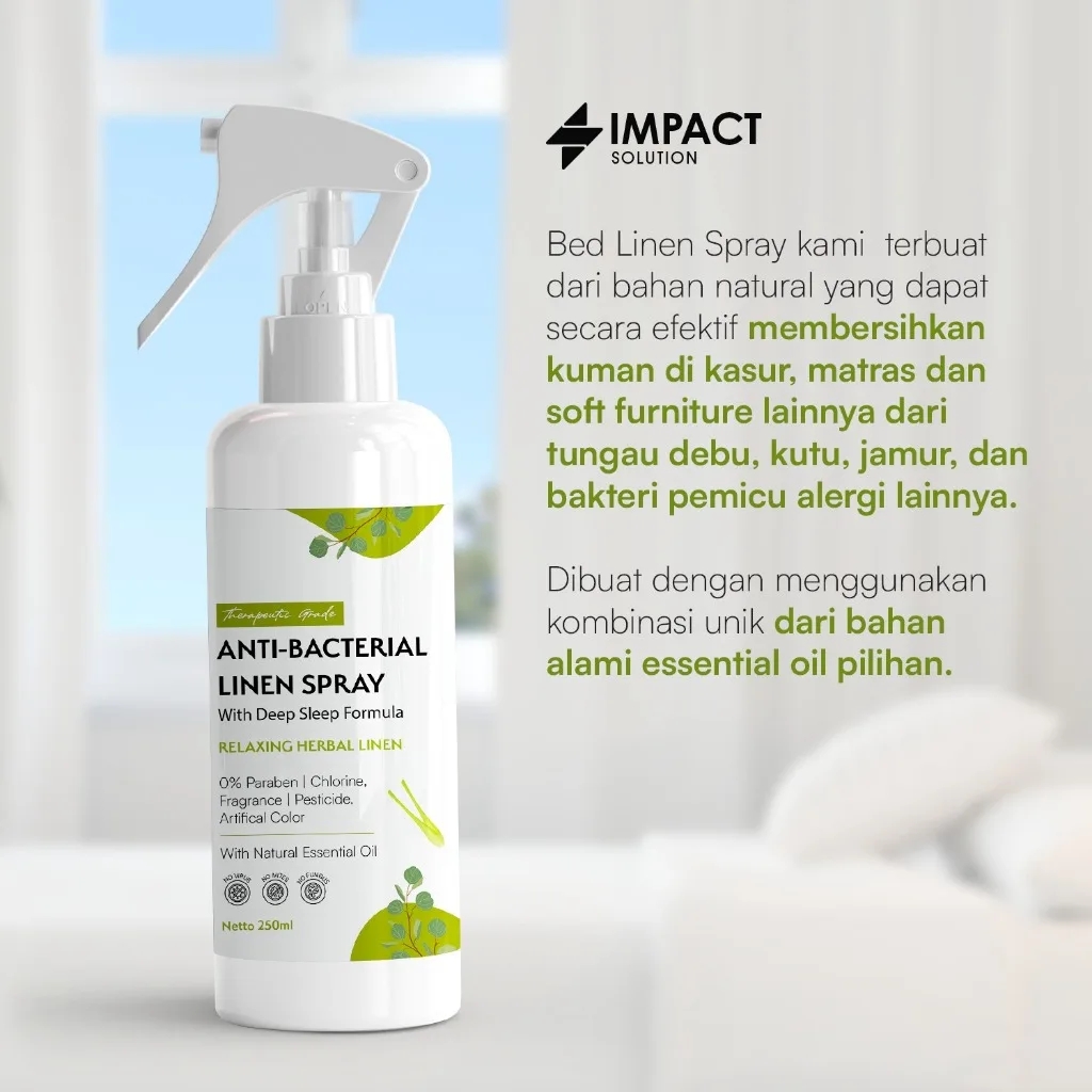 IMPACT Anti Bacterial Linen Spray Herbal 250ml | Bed Spray Anti Tungau & Bakteri Alami Deep Sleep