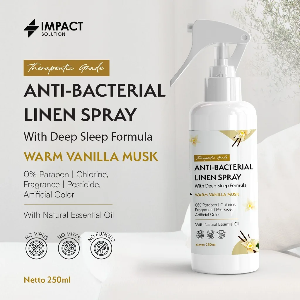 IMPACT Linen Spray Anti Bakteri Kasur & Bed Spray Penghilang Bau Aman Bayi Vanilla Musk 250ml