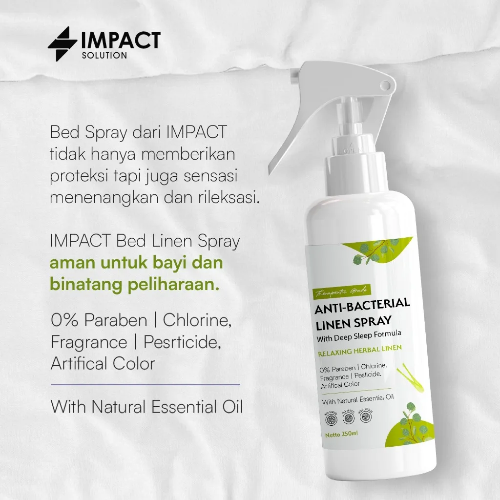 IMPACT Anti Bacterial Linen Spray Herbal 250ml | Bed Spray Anti Tungau & Bakteri Alami Deep Sleep