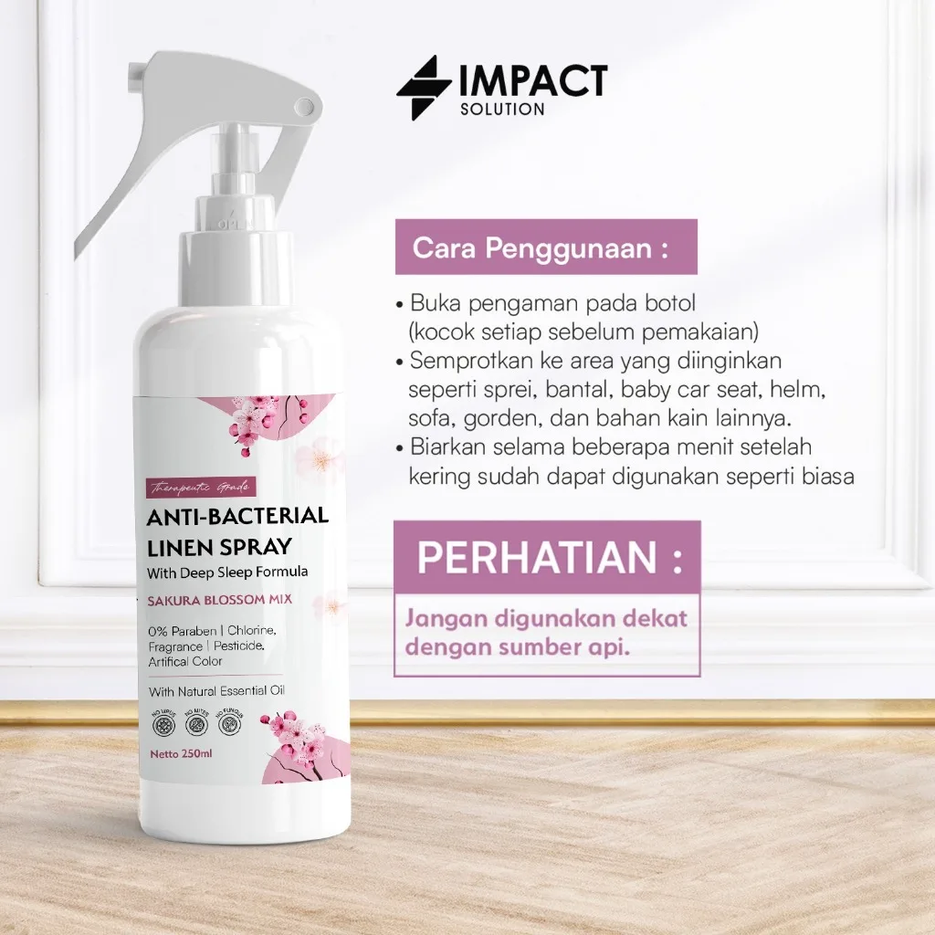 IMPACT Anti Bacterial Linen Spray Sakura Blossom 250ml Penghilang Tungau & Bakteri Kasur Deep Sleep