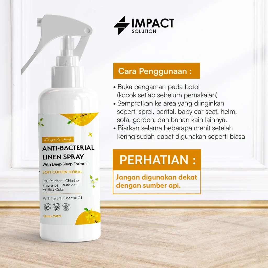 IMPACT Anti Bacterial Linen Spray Soft Cotton Floral 250ml Anti Tungau & Bakteri Deep Sleep
