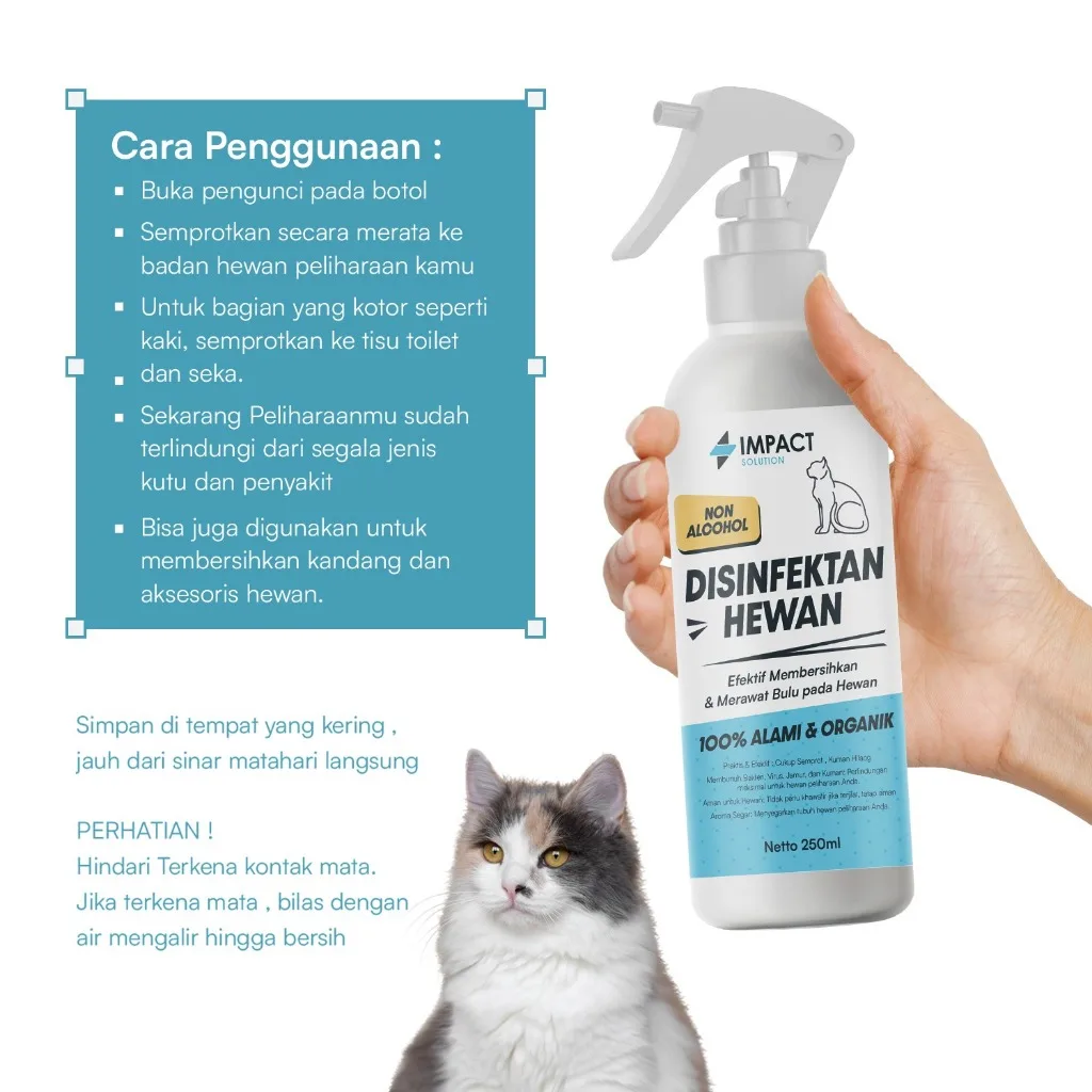 IMPACT Disinfektan Hewan Non-Alkohol 250ml | Disinfectant Aman untuk Kucing Anjing Anti Kuman & Bau