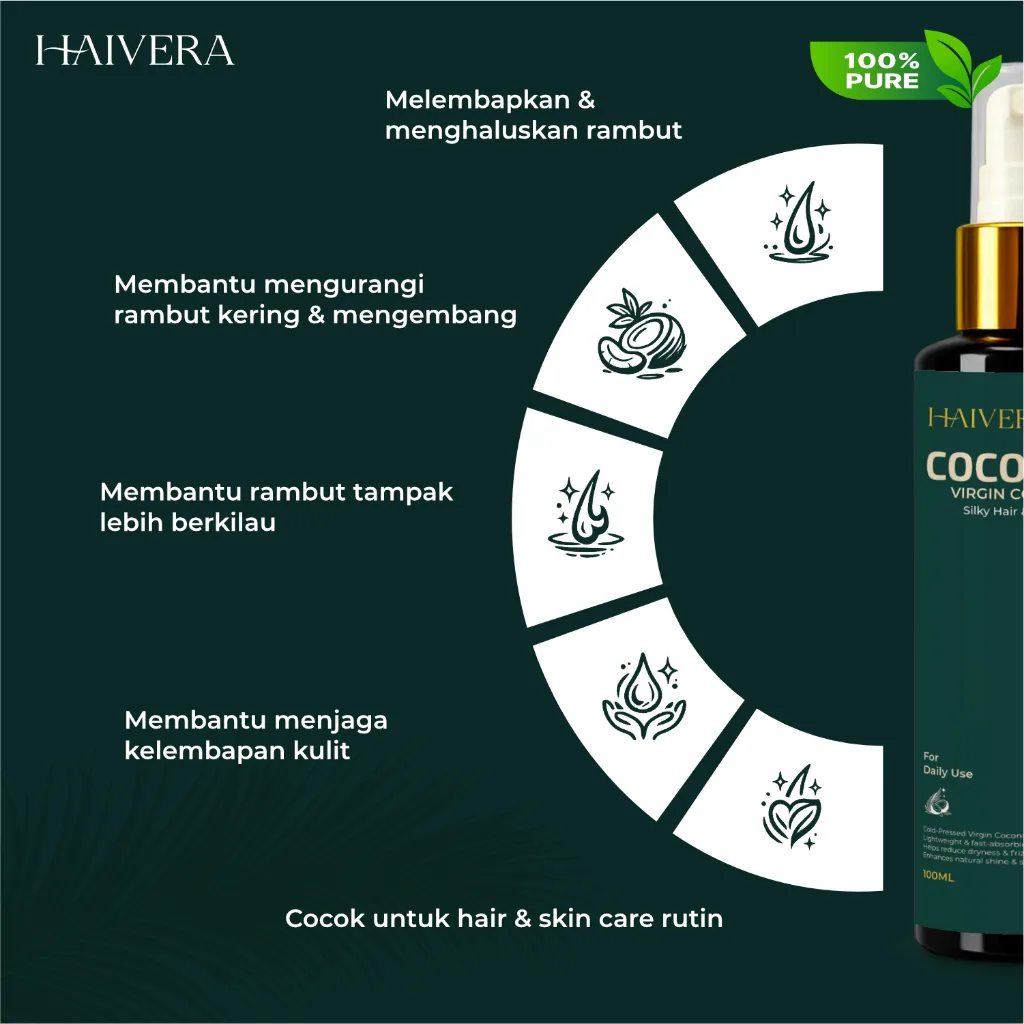 HAIVERA Coco Silk VCO 100% Virgin Coconut Oil Cold Pressed Minyak Kelapa Rambut & Kulit 100ml