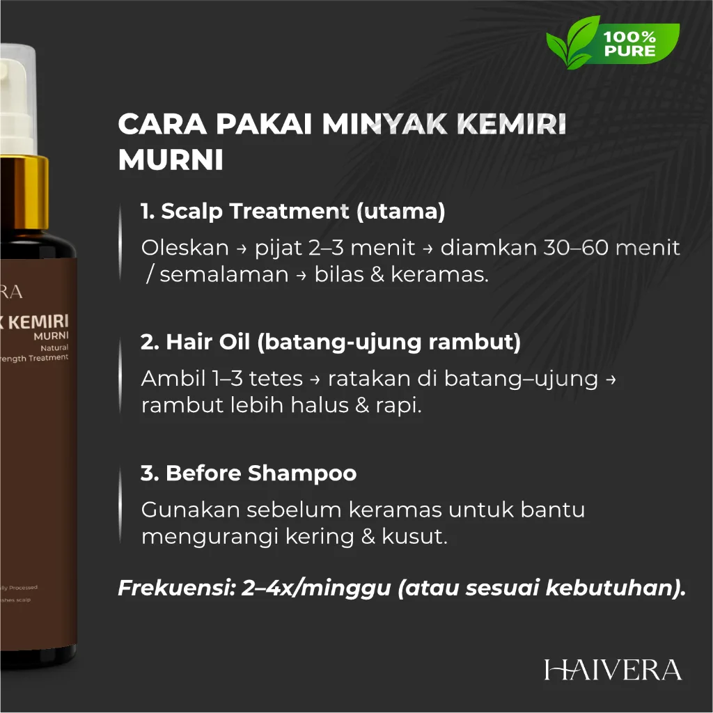 HAIVERA Minyak Kemiri Murni 100ml Penumbuh Rambut Alami Atasi Rontok & Penebal Rambut