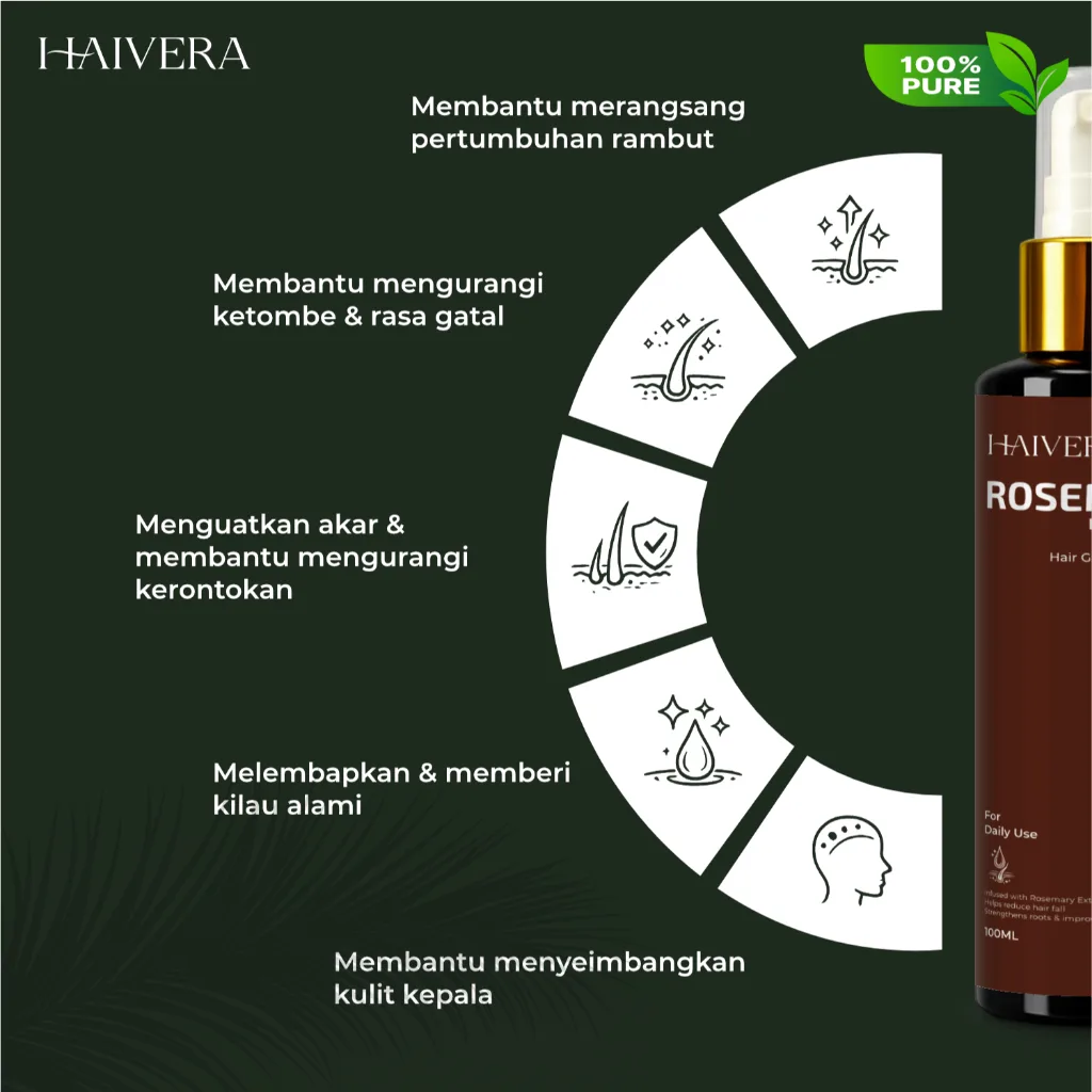 HAIVERA Rosemary Oil 100ml Minyak Penumbuh Rambut Hair Growth Atasi Rontok & Botak