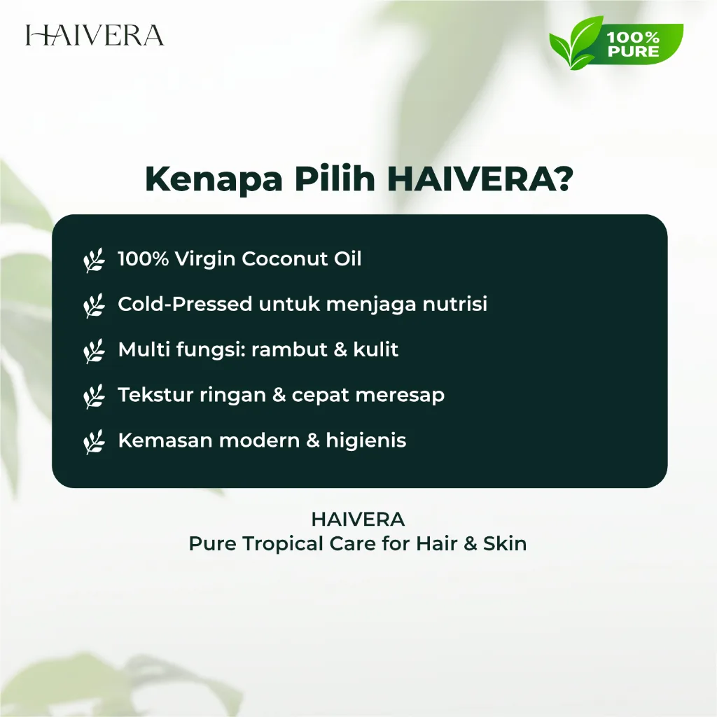 HAIVERA Coco Silk VCO 100% Virgin Coconut Oil Cold Pressed Minyak Kelapa Rambut & Kulit 100ml