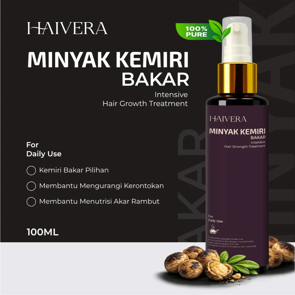 HAIVERA Minyak Kemiri Bakar 100ml Penumbuh Rambut Alami Atasi Rontok & Penebal Rambut