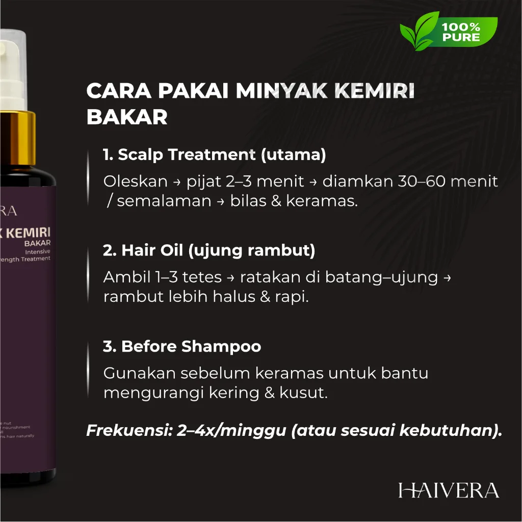 HAIVERA Minyak Kemiri Bakar 100ml Penumbuh Rambut Alami Atasi Rontok & Penebal Rambut