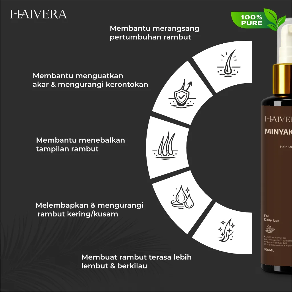 HAIVERA Minyak Kemiri Murni 100ml Penumbuh Rambut Alami Atasi Rontok & Penebal Rambut