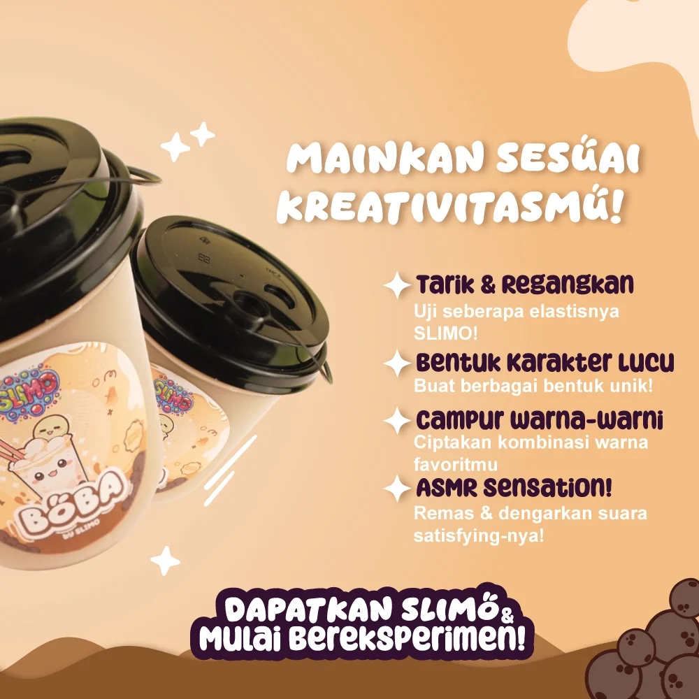 SLIMO Boba Slime Mainan Anak Milk Brown Sugar Slaim Lucu 350ml Free Milk Slime & Topping