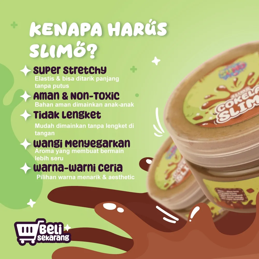 SLIMO Coklat Slime Mainan Anak Slaim Super Stretchy Lembut Wangi Free Foam Gliter Charm Lucu