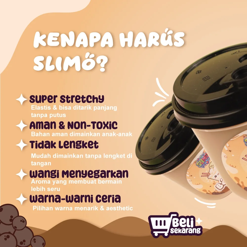 SLIMO Boba Slime Mainan Anak Milk Brown Sugar Slaim Lucu 350ml Free Milk Slime & Topping