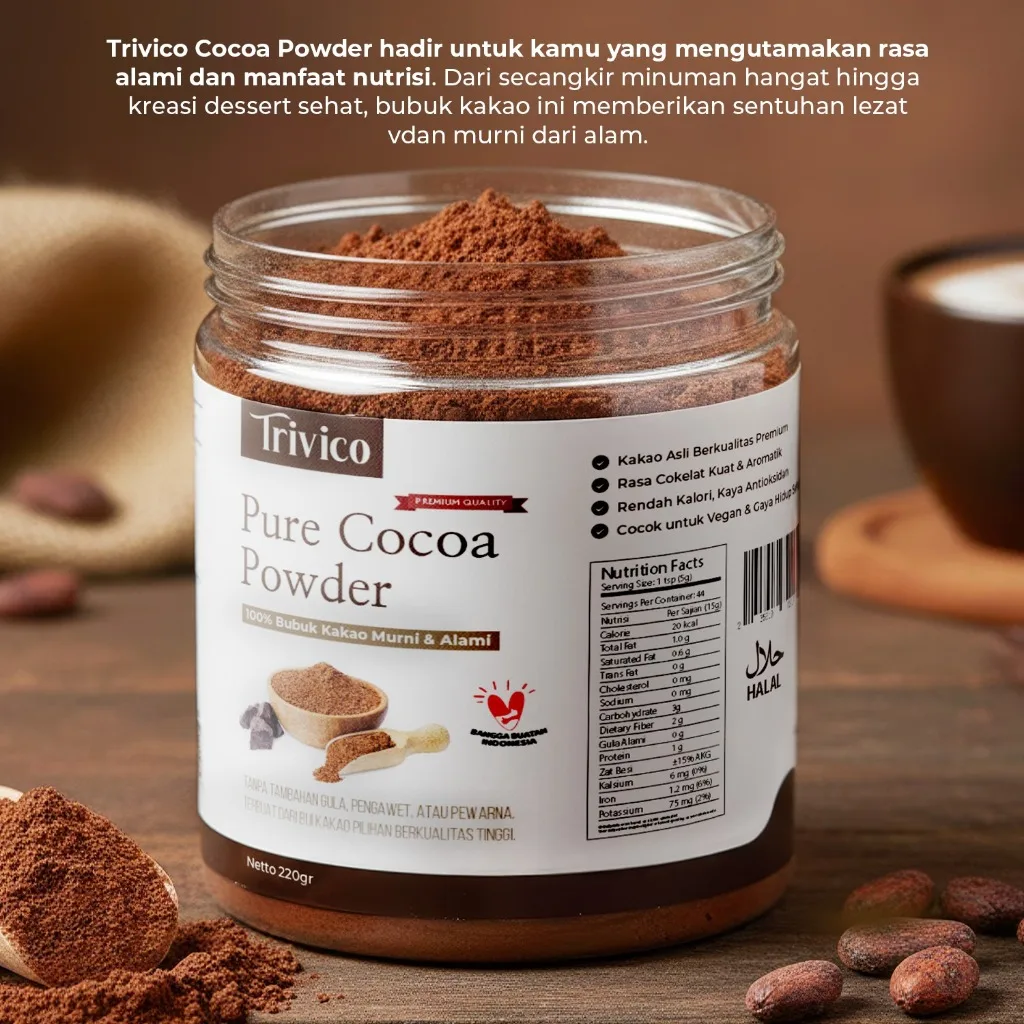 Trivico Pure Cocoa Powder Premium 100% Cokelat Bubuk 220gr Cocoa Powder Tanpa Gula Chocolate Powder