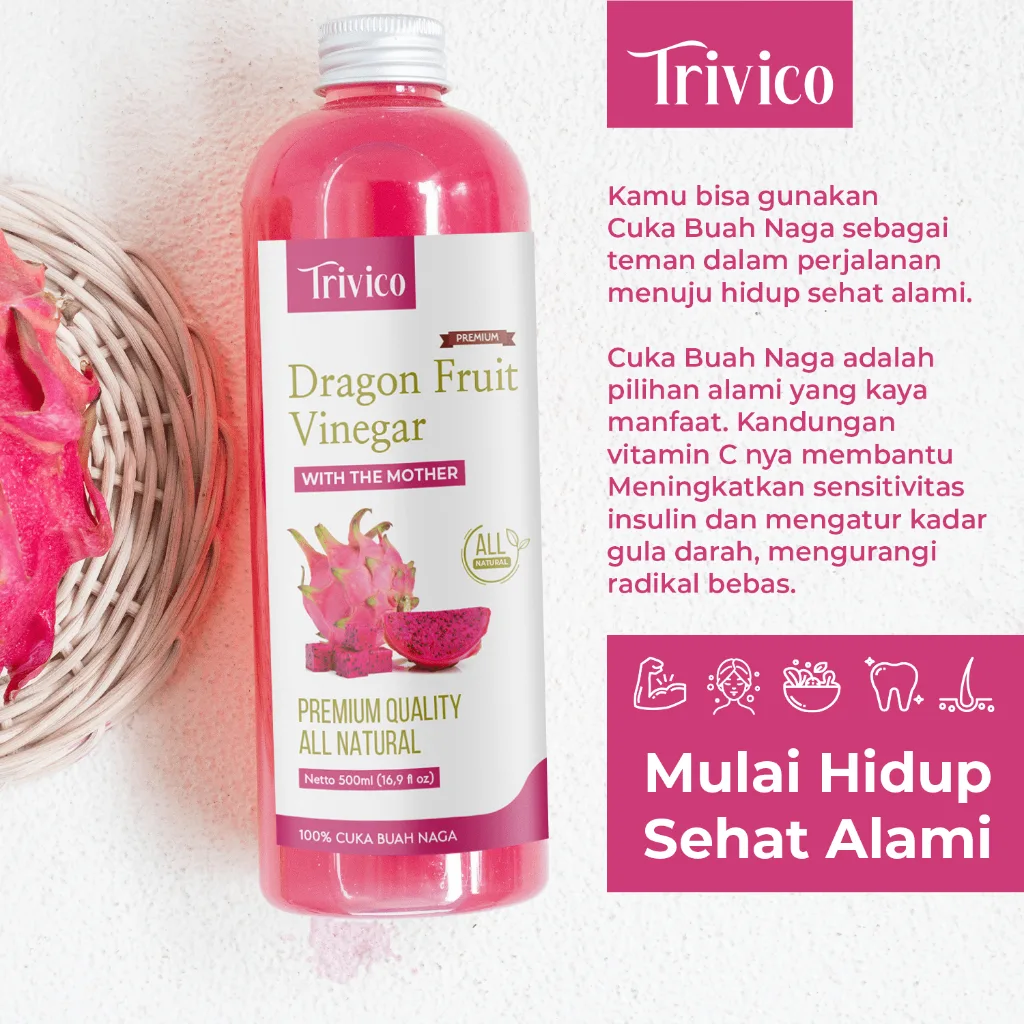 TRIVICO Cuka Buah Naga With Mother 500ml Dragon Fruit Vinegar Minuman Probiotik & Antioksidan Alami