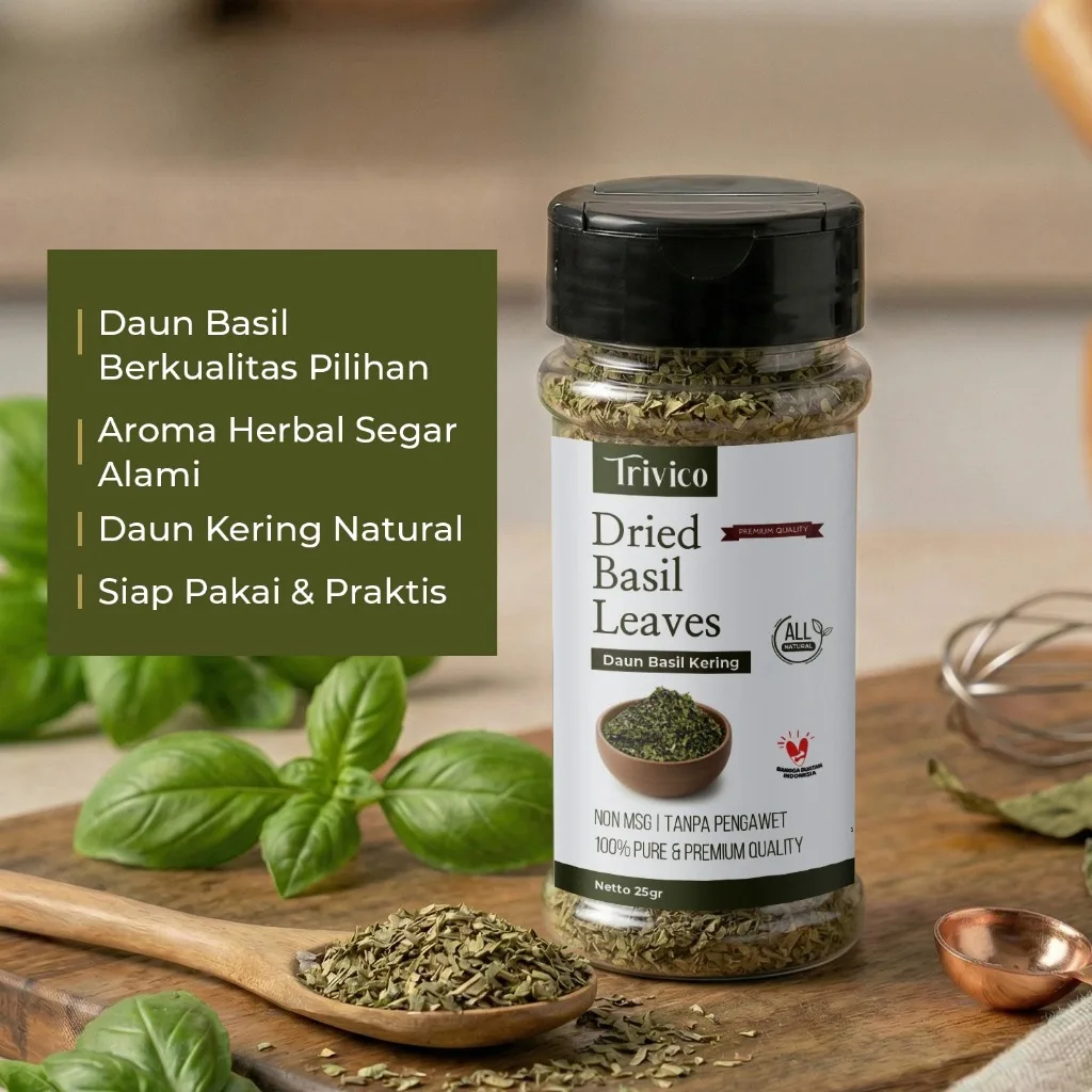 TRIVICO Dried Basil Leaves  25GR Daun Basil Kering Premium Natural Tanpa Pengawet Herbal Masak Aromatik