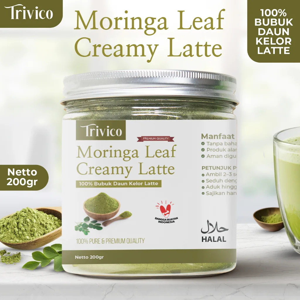 TRIVICO Moringa Leaf Creamy Latte Minuman Daun Kelor Bubuk Kelor Latte Moringa Powder Bebas Laktosa