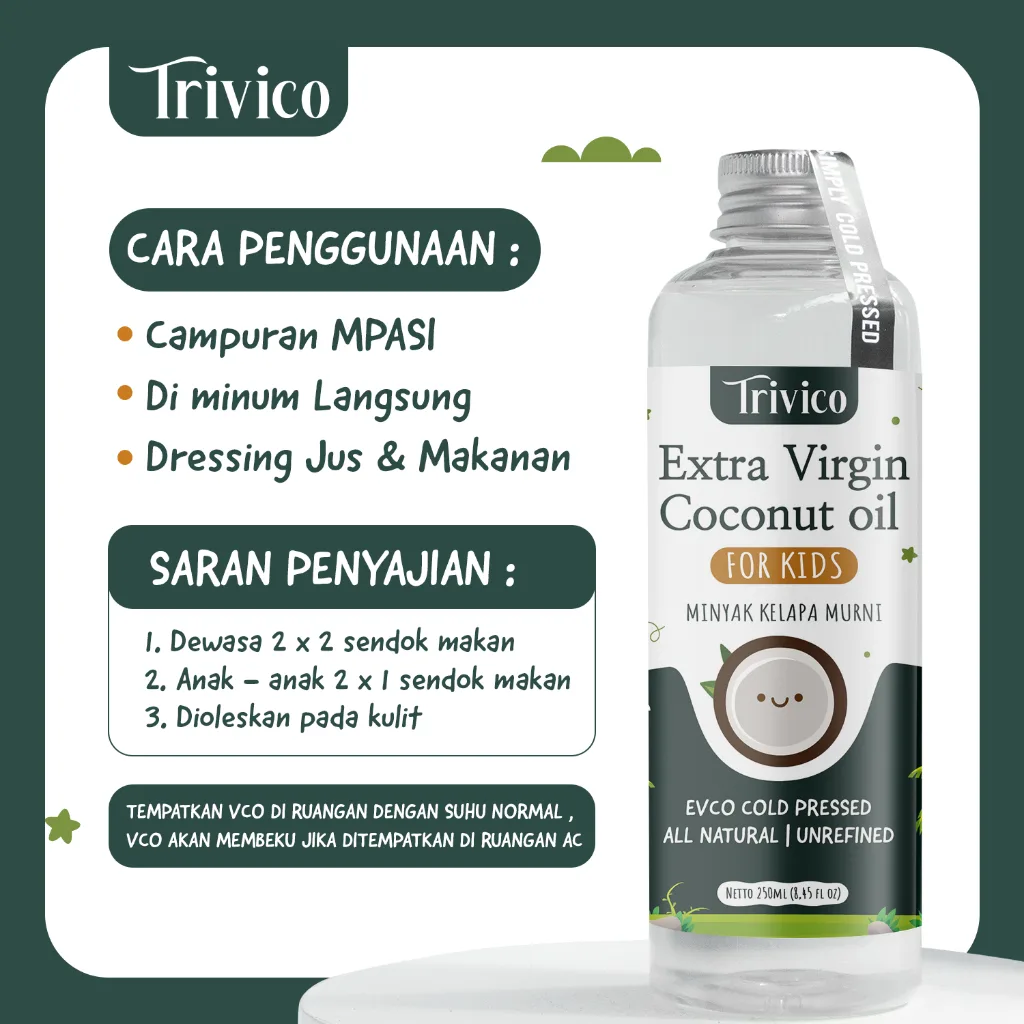 Trivico Minyak VCO Extra Virgin Untuk MPASI Anak & Bayi - USDA Organik