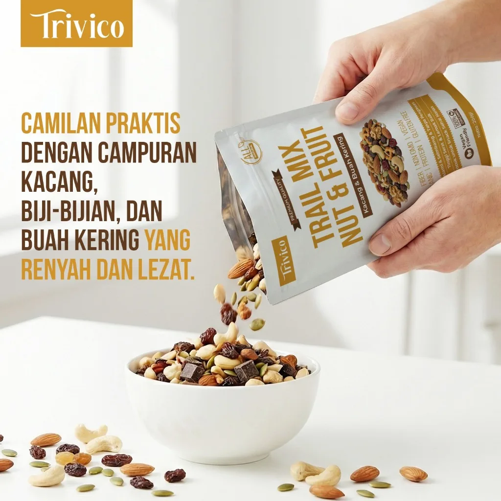 TRIVICO Trail Mix Nut & Fruit 200gr Kacang & Buah Kering Snack Sehat Vegan Tinggi Serat Protein