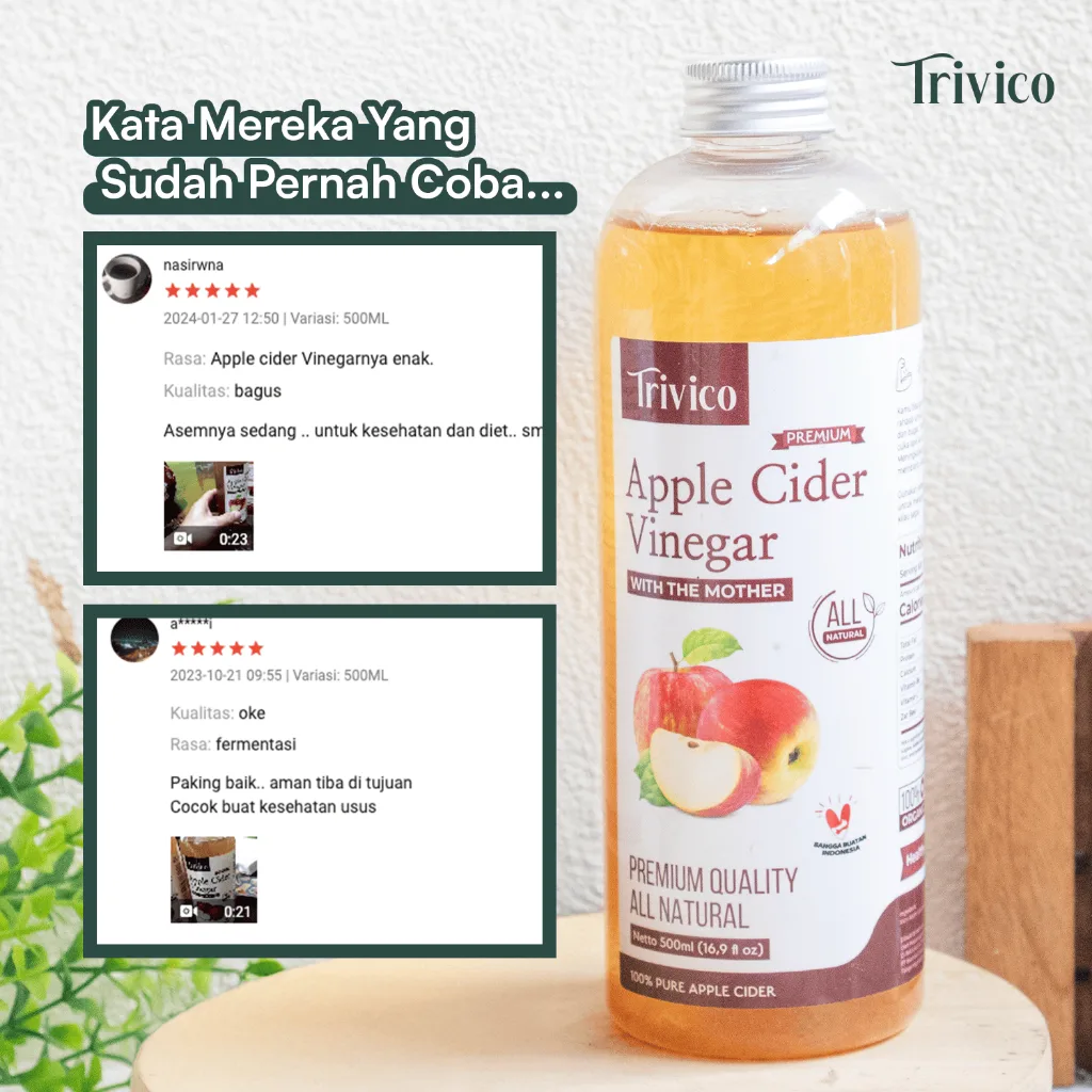 TRIVICO Cuka Apel Original With Mother 500ml Cuka Apel untuk Diet, Diabetes & Jerawat