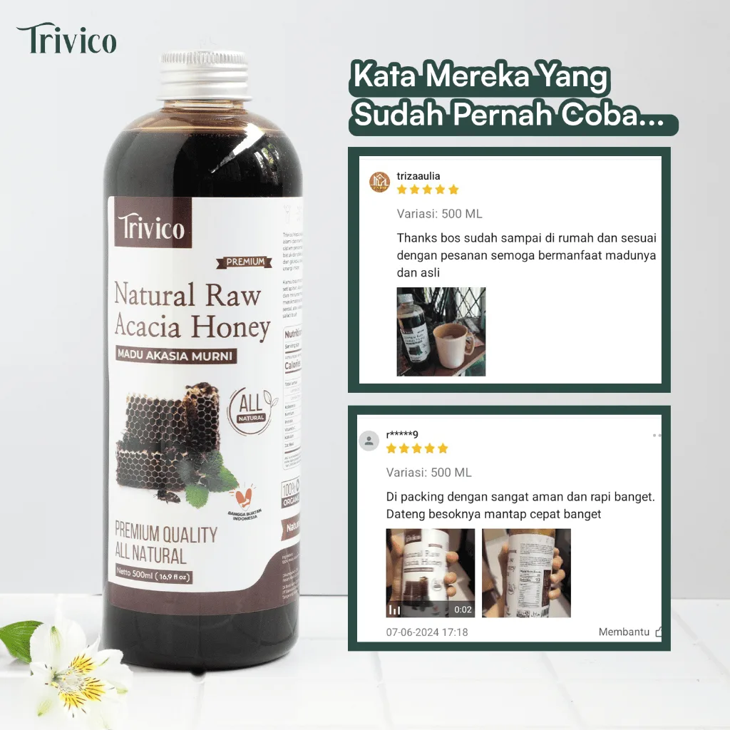 Trivico Madu Akasia 500ml (720gr) - Madu Murni 100% Asli Kaya Manfaat