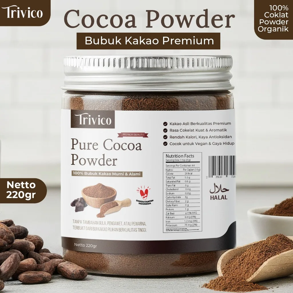 Trivico Pure Cocoa Powder Premium 100% Cokelat Bubuk 220gr Cocoa Powder Tanpa Gula Chocolate Powder