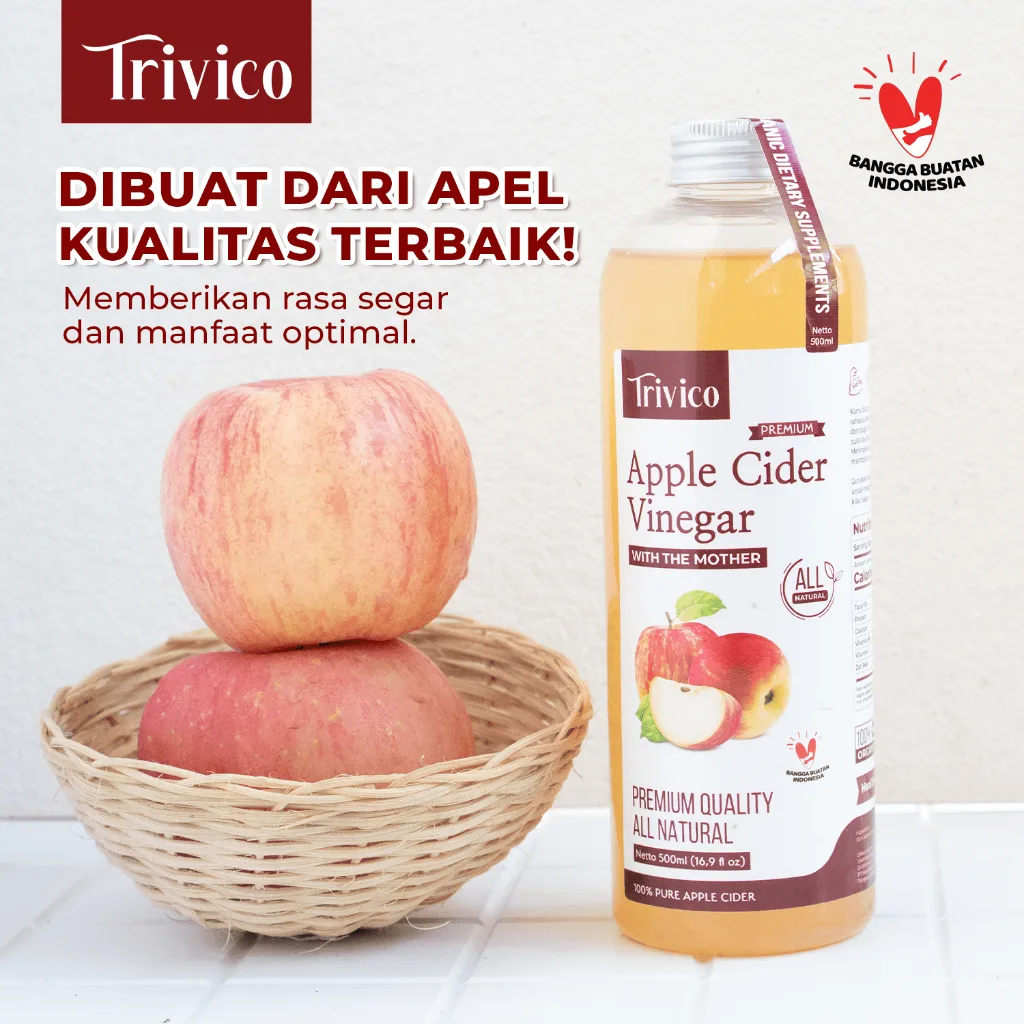 TRIVICO Cuka Apel Original With Mother 500ml Cuka Apel untuk Diet, Diabetes & Jerawat