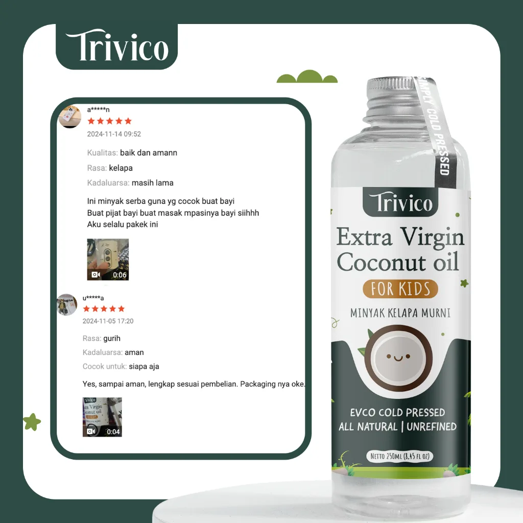 Trivico Minyak VCO Extra Virgin Untuk MPASI Anak & Bayi - USDA Organik