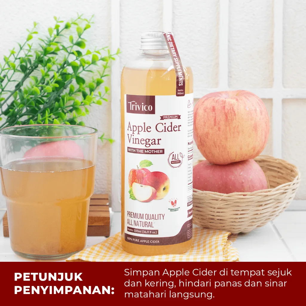 TRIVICO Cuka Apel Original With Mother 500ml Cuka Apel untuk Diet, Diabetes & Jerawat
