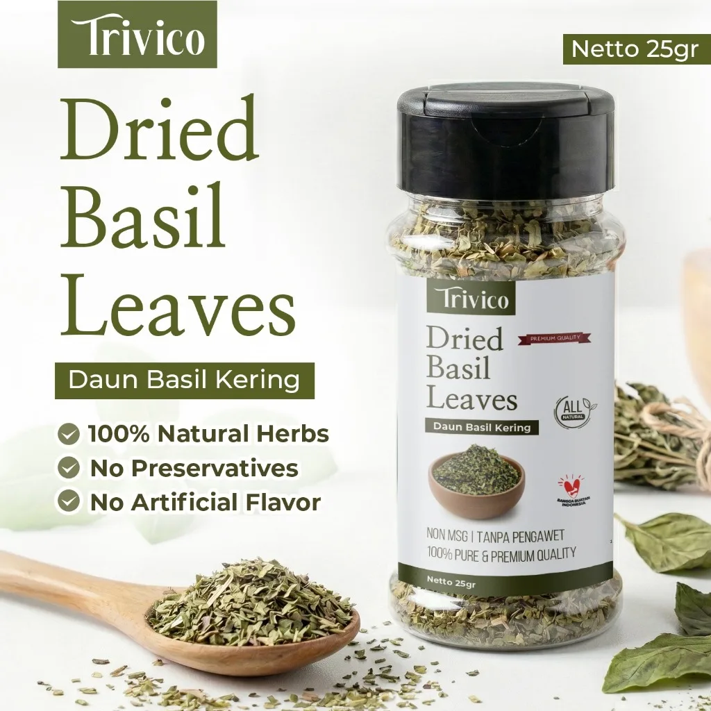 TRIVICO Dried Basil Leaves  25GR Daun Basil Kering Premium Natural Tanpa Pengawet Herbal Masak Aromatik