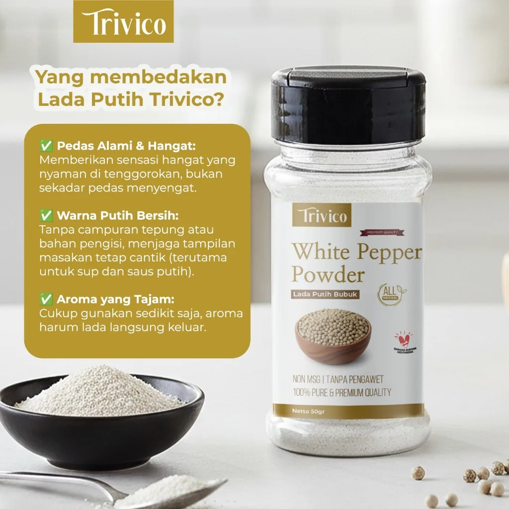 TRIVICO Lada Putih Bubuk 65gr White Pepper Powder Asli Bumbu Dapur Premium Non MSG
