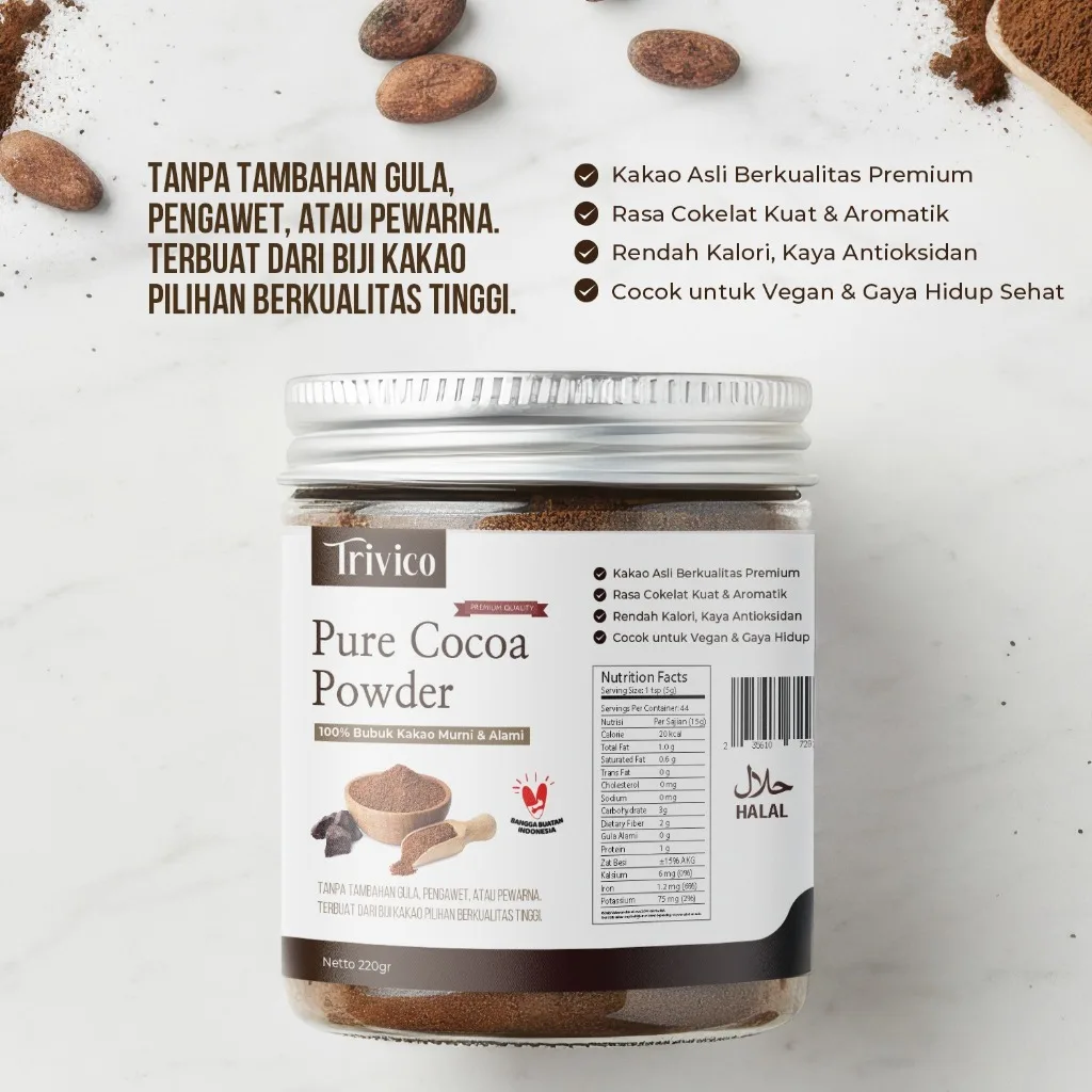 Trivico Pure Cocoa Powder Premium 100% Cokelat Bubuk 220gr Cocoa Powder Tanpa Gula Chocolate Powder
