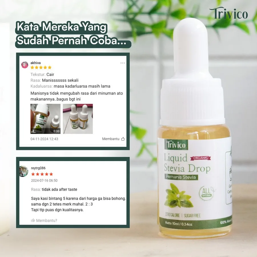 Trivico Paket Liquid Stevia 10ml Isi 3 Pcs - Pemanis 0 Kalori Alami Ekstrak Daun Stevia 98%