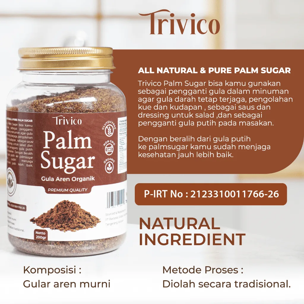 Trivico Gula Aren Bubuk Organik 200gr - Gula Aren Asli 100%, Kaya Manfaat