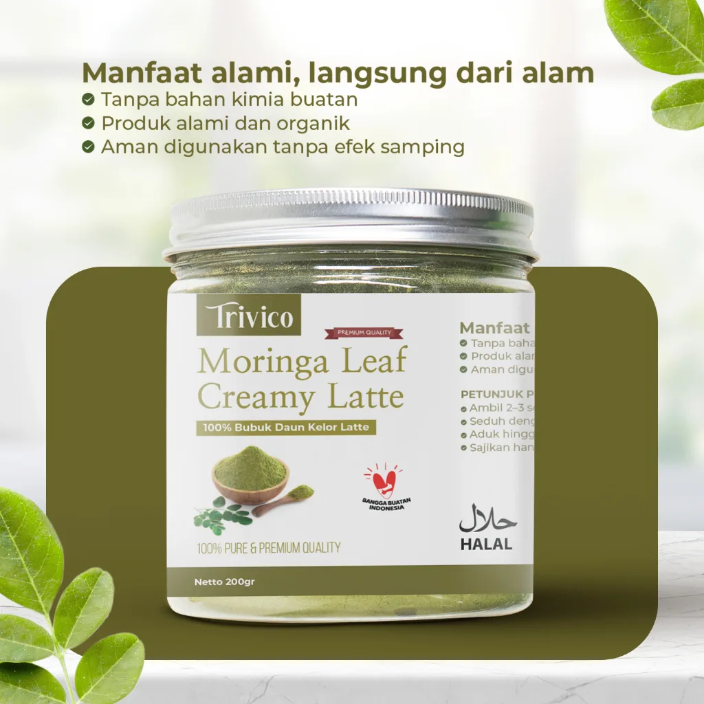 TRIVICO Moringa Leaf Creamy Latte Minuman Daun Kelor Bubuk Kelor Latte Moringa Powder Bebas Laktosa