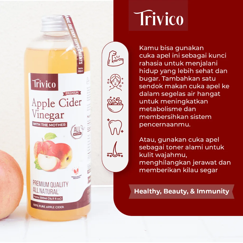 TRIVICO Cuka Apel Original With Mother 500ml Cuka Apel untuk Diet, Diabetes & Jerawat