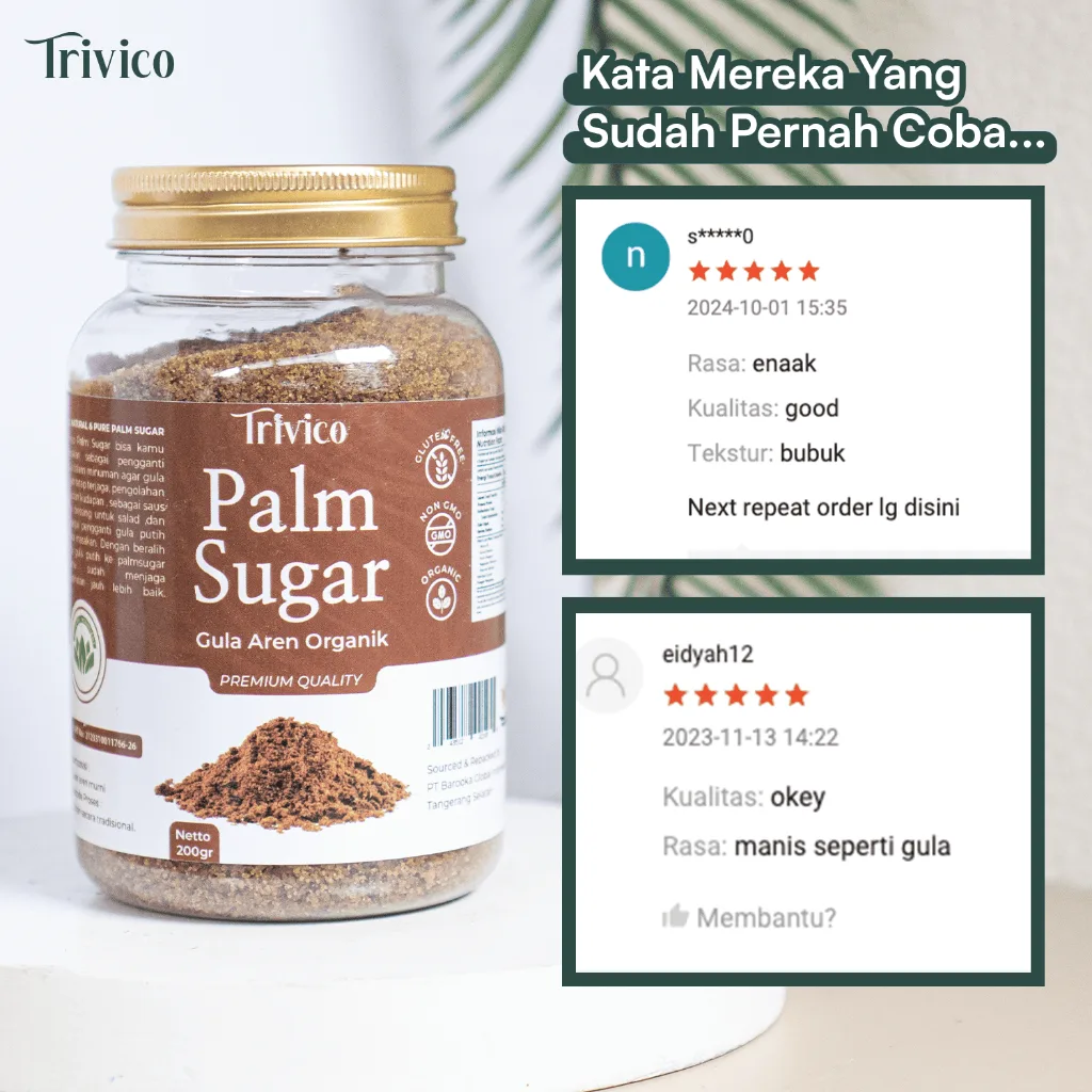 Trivico Gula Aren Bubuk Organik 200gr - Gula Aren Asli 100%, Kaya Manfaat