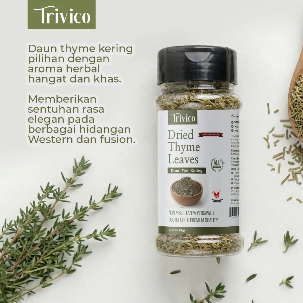 TRIVICO Dried Thyme Leaves 25gr Daun Timi Kering Herbal Bumbu Masak Premium Non MSG