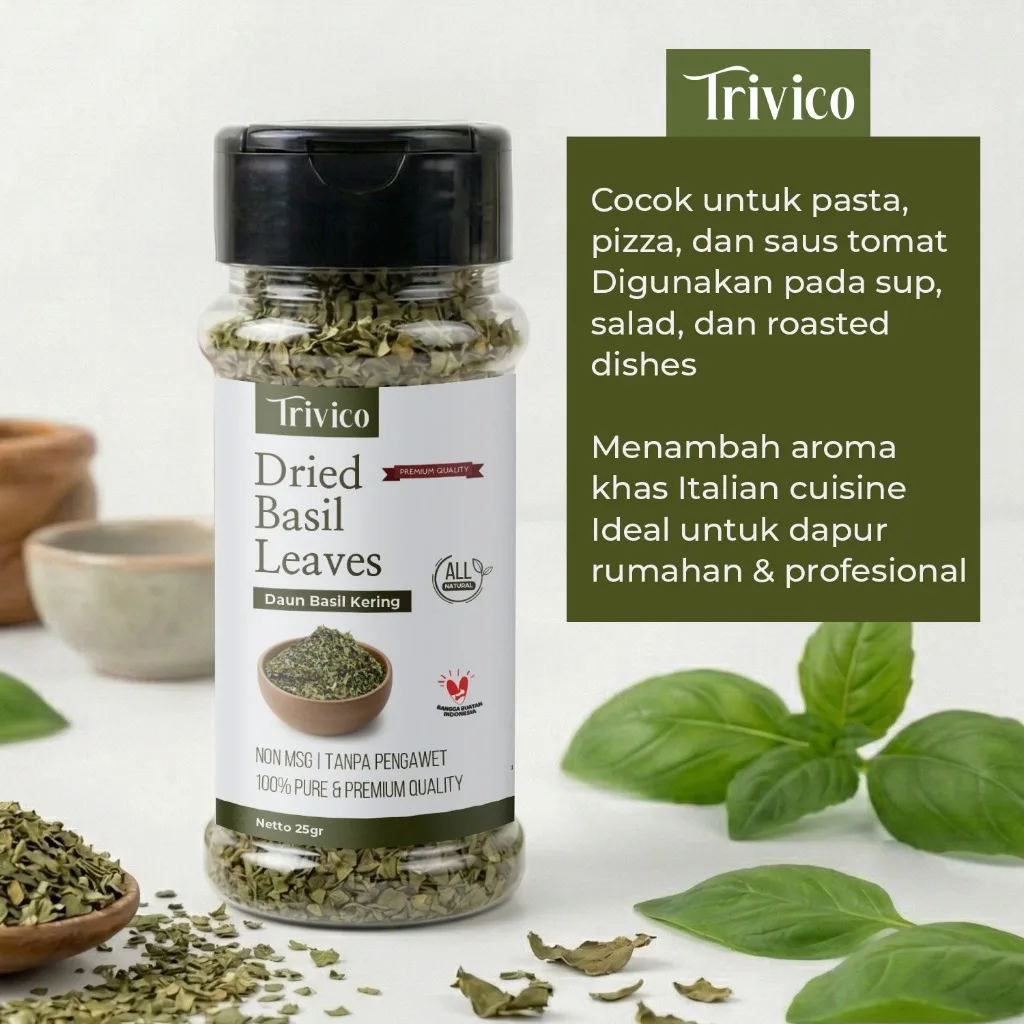 TRIVICO Dried Basil Leaves  25GR Daun Basil Kering Premium Natural Tanpa Pengawet Herbal Masak Aromatik