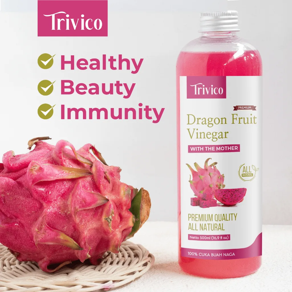TRIVICO Cuka Buah Naga With Mother 500ml Dragon Fruit Vinegar Minuman Probiotik & Antioksidan Alami