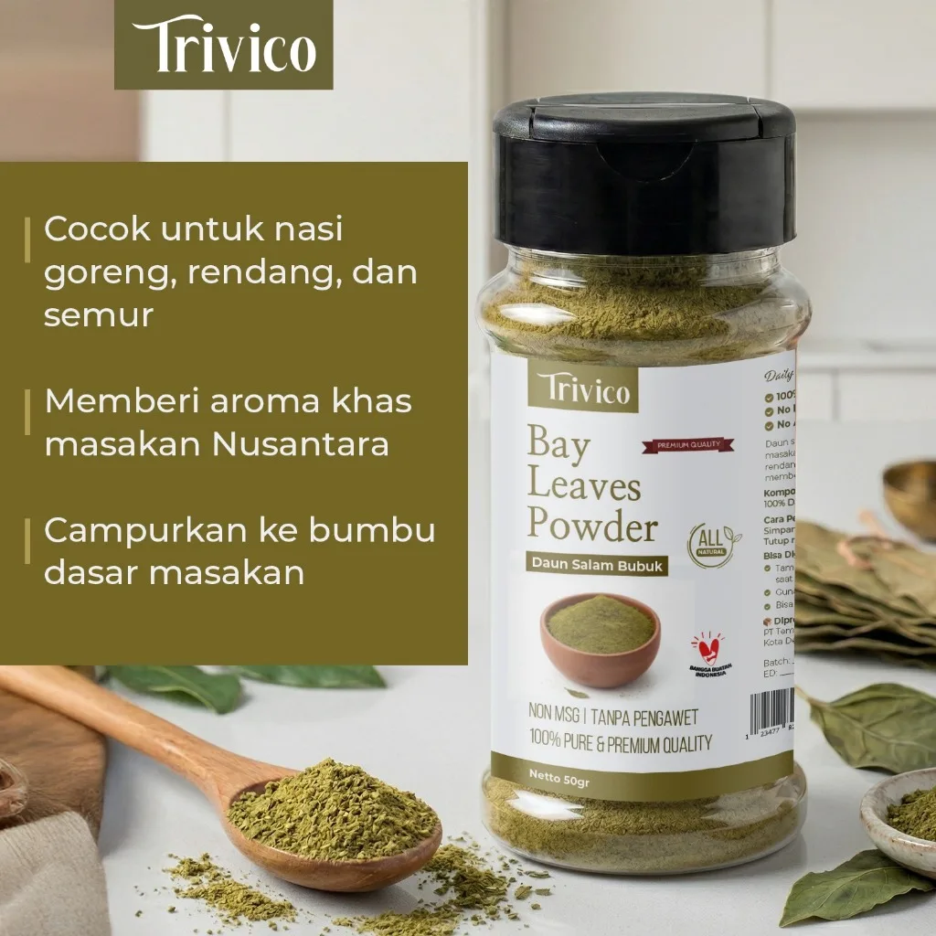 TRIVICO Bay Leaves 50GR Powder Daun Salam Bubuk Bumbu Masak Alami Premium Non MSG Serbaguna