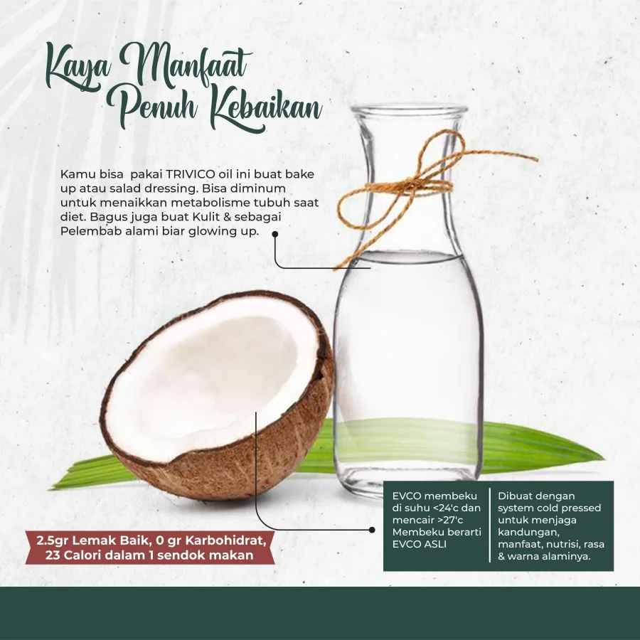 Trivico Minyak VCO Organik Virgin Coconut Oil 5 Liter - Serbaguna, Kaya Manfaat, Halal dan Sudah BPOM