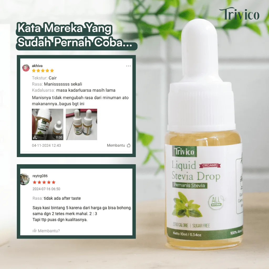 Trivico Liquid Stevia - Pemanis 0 Kalori Alami, Ekstrak Daun Stevia 98%