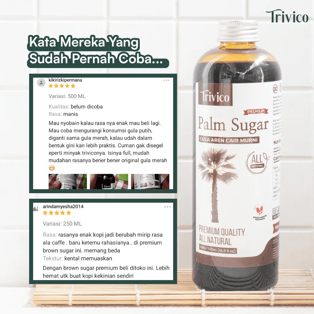 Trivico Gula Aren Cair Organik Premium - Palm Sugar Rasa Manis Alami & Kaya Manfaat