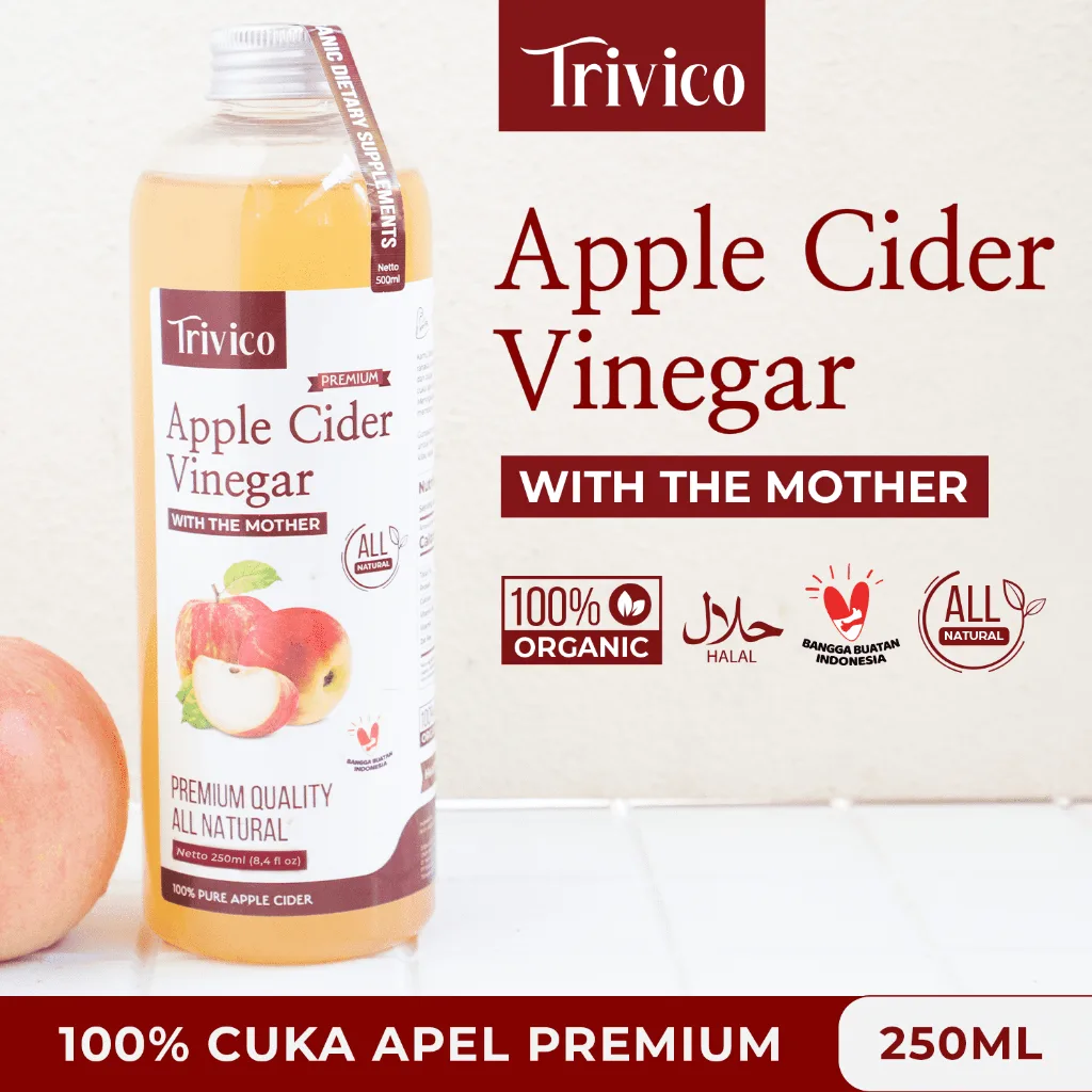 TRIVICO Cuka Apel Original With Mother 500ml Cuka Apel untuk Diet, Diabetes & Jerawat
